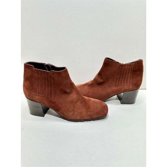Aquatalia Boots Womens Size 8 Block Heel Ginger Suede Ankle Booties Leather - Picture 3 of 13